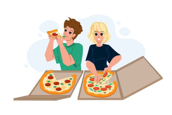 Download Couple Eating Pizza Vector - Pizza vector Collection