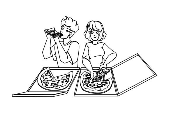 Download Couple Eating Pizza Vector - Pizza vector Collection