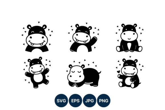 Download Cute Black White Hippo Vector - Hippo vector Collection